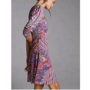 Anthropologie Purple Floral Long Sleeve Dress